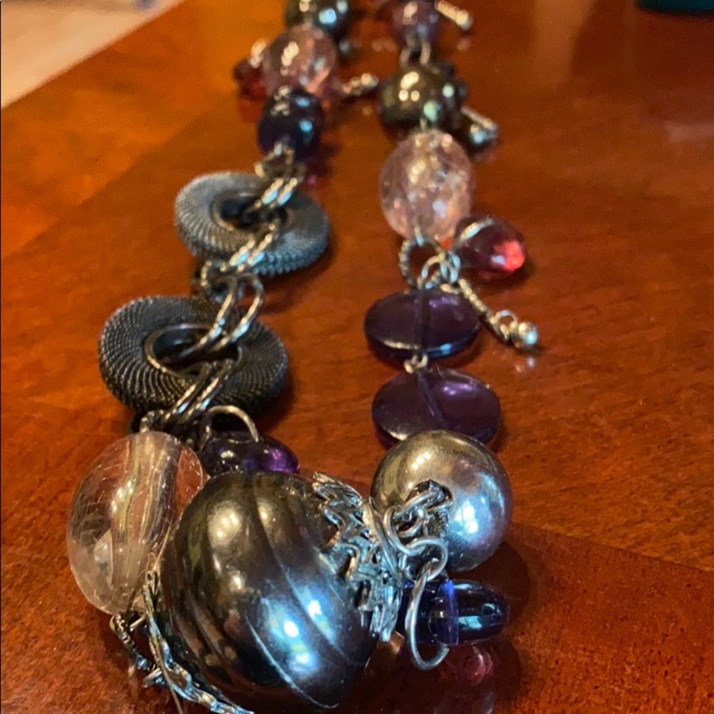 Purple and silver multi stone necklace